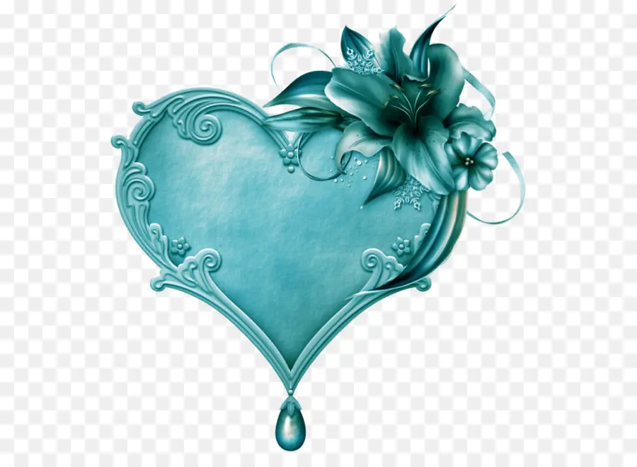 Corazón Con Flores，Azul PNG