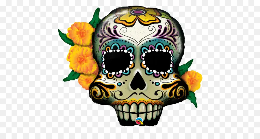 Calavera Decorada，Flores PNG