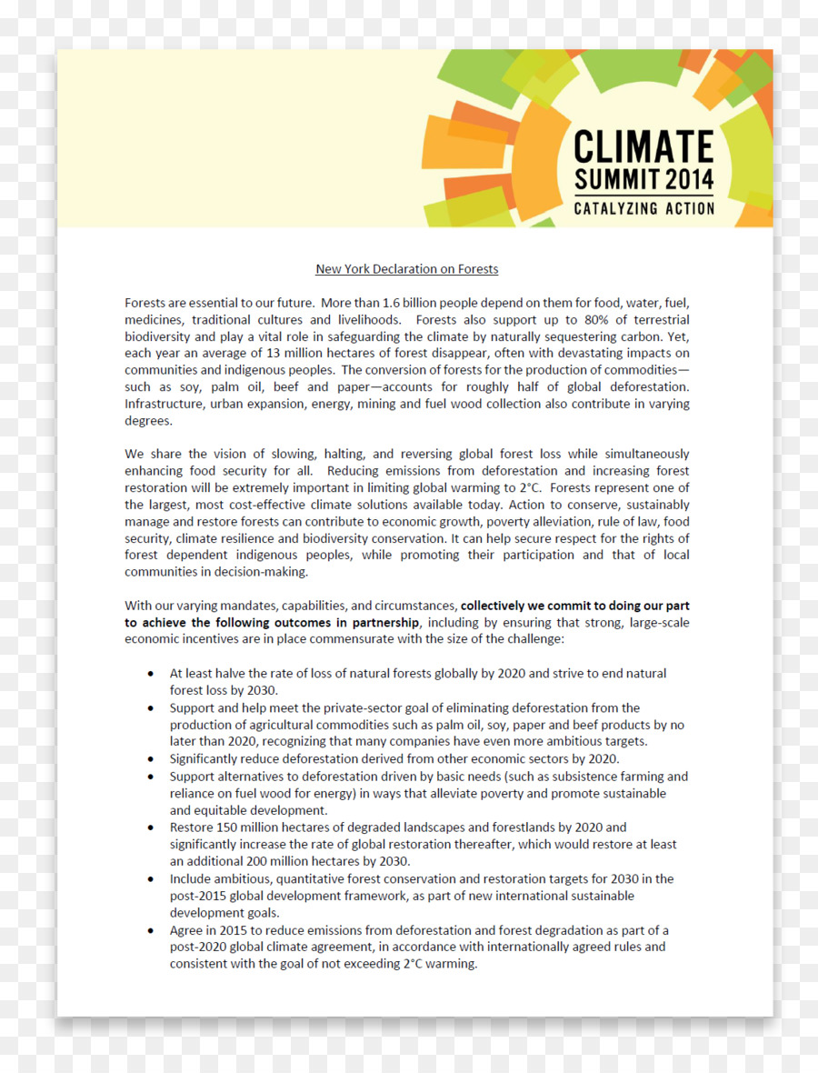 La Cumbre Del Clima，Declaración De Nueva York Sobre Los Bosques PNG