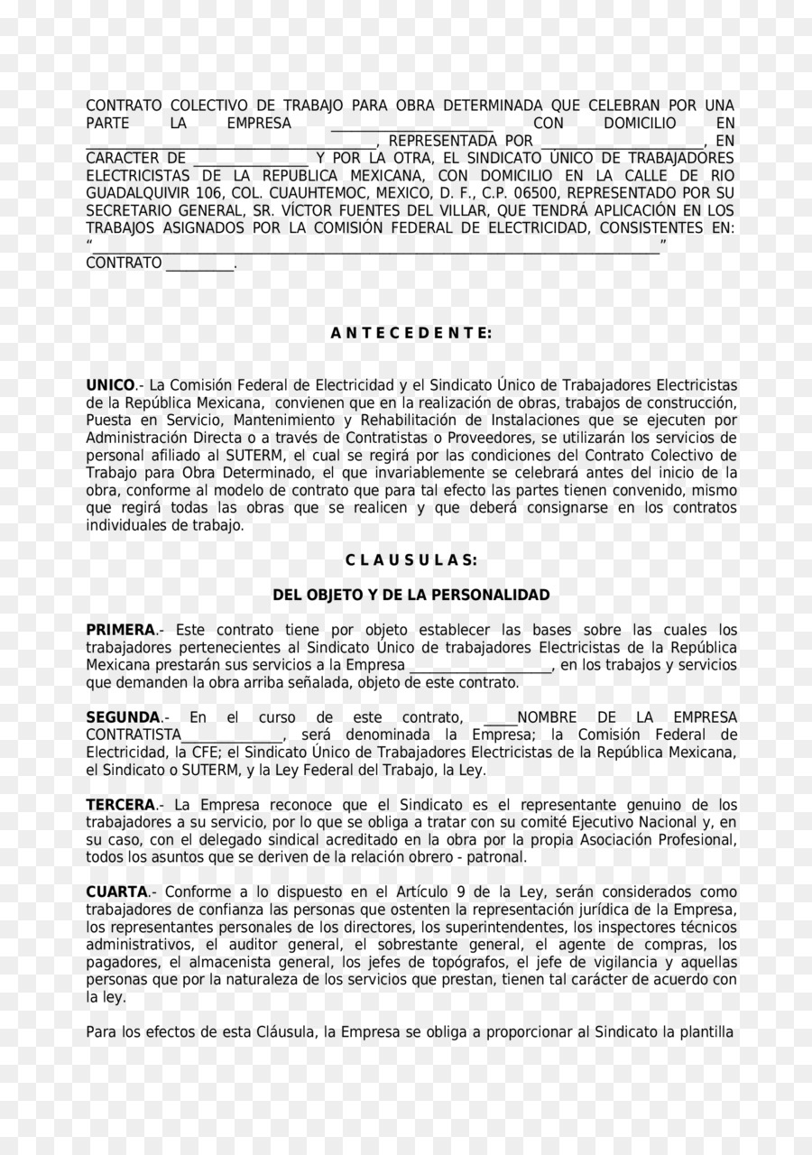 Contrato，Convenio Colectivo PNG