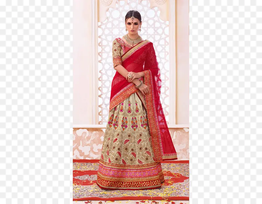 Lehenga Nupcial Roja Y Beige，Moda PNG