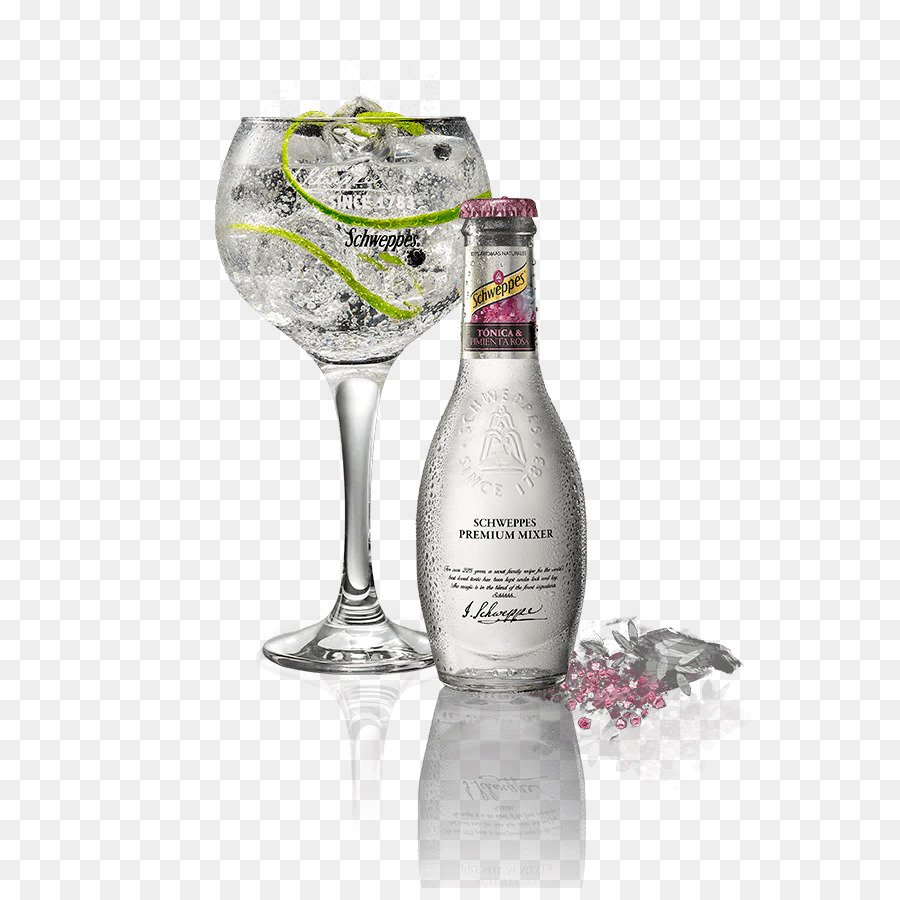 Botella Y Vaso De Schweppes，Agua Tónica PNG