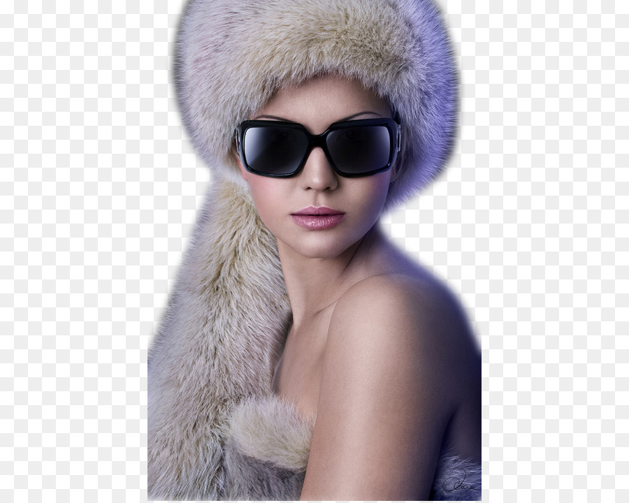 Mujer Con Sombrero De Piel Y Gafas De Sol，Moda PNG