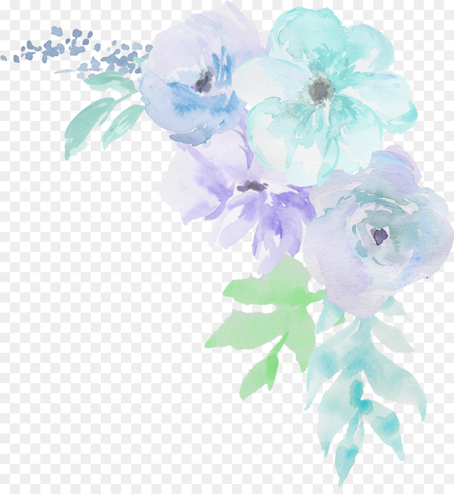 Flores Azules，Hojas Verdes PNG