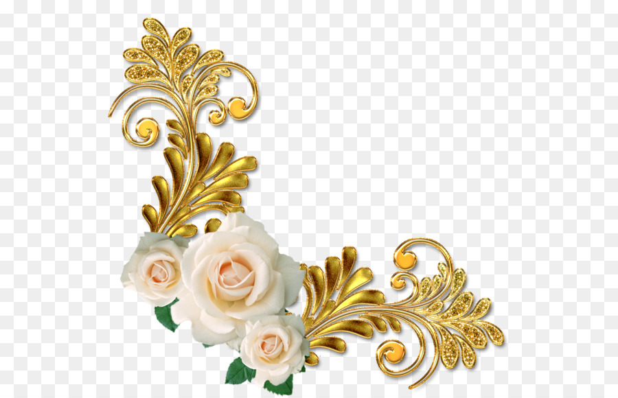 Rosas Blancas，Decoración Dorada PNG