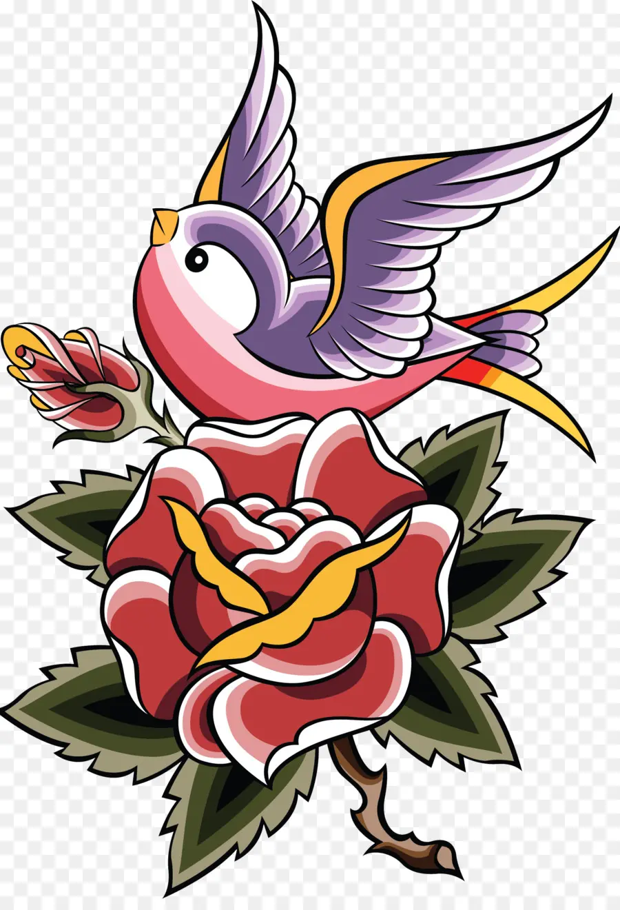 Tatuaje De Pájaro Y Rosa，Arte PNG