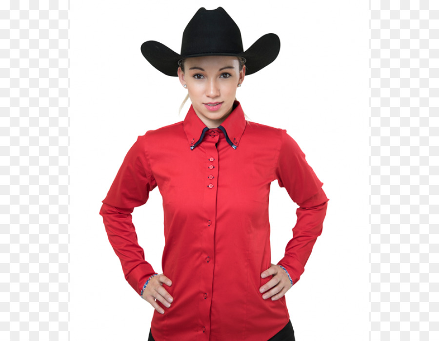 Mujer Con Camisa Roja Y Sombrero Negro，Sombrero De Vaquero PNG