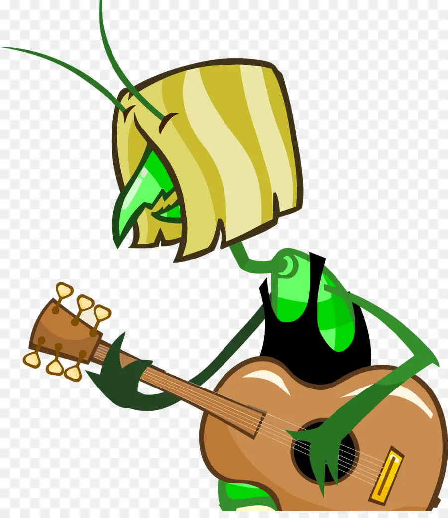 Insecto Verde De Dibujos Animados，Guitarra PNG