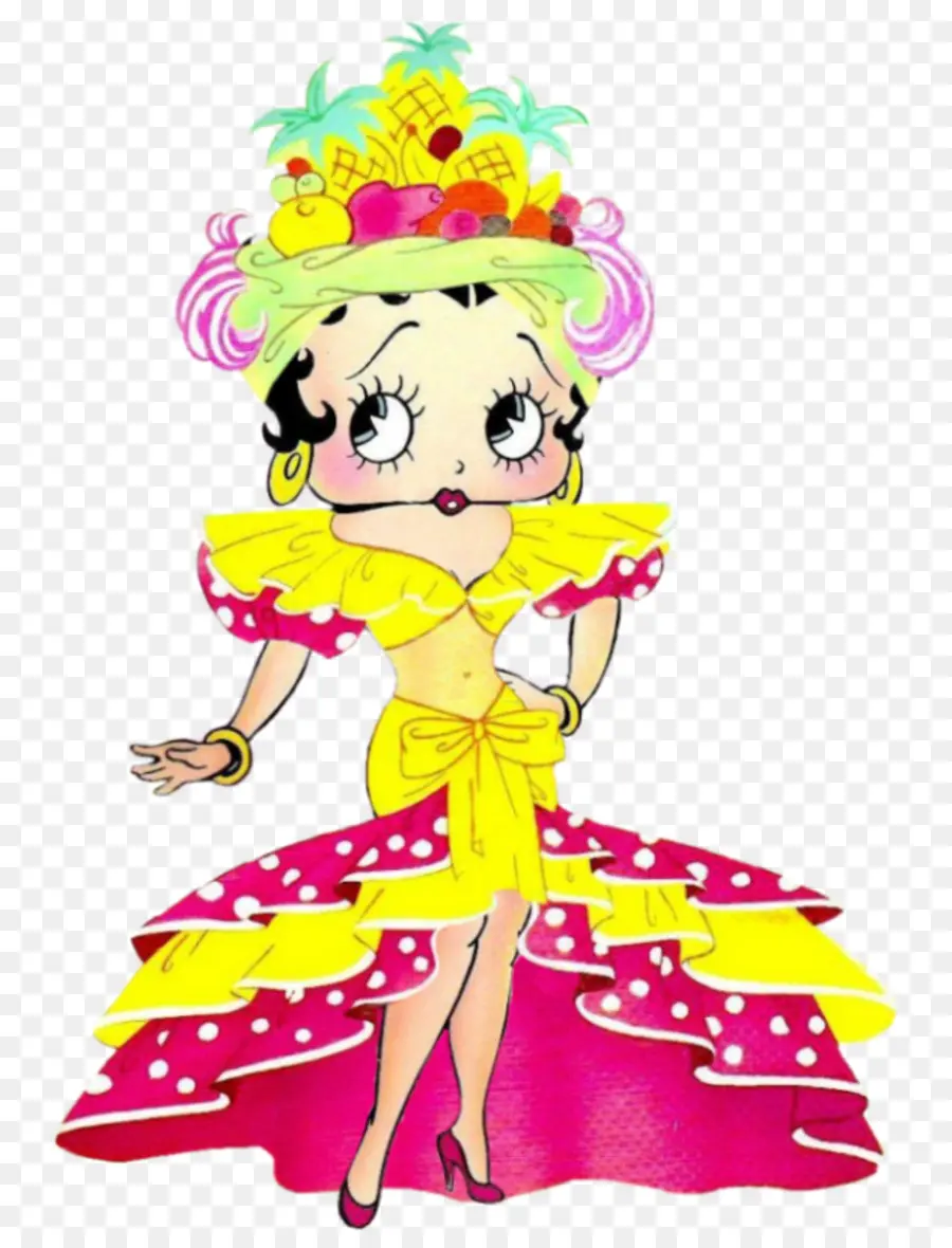 Betty Boop Con Sombrero De Frutas，Dibujos Animados PNG