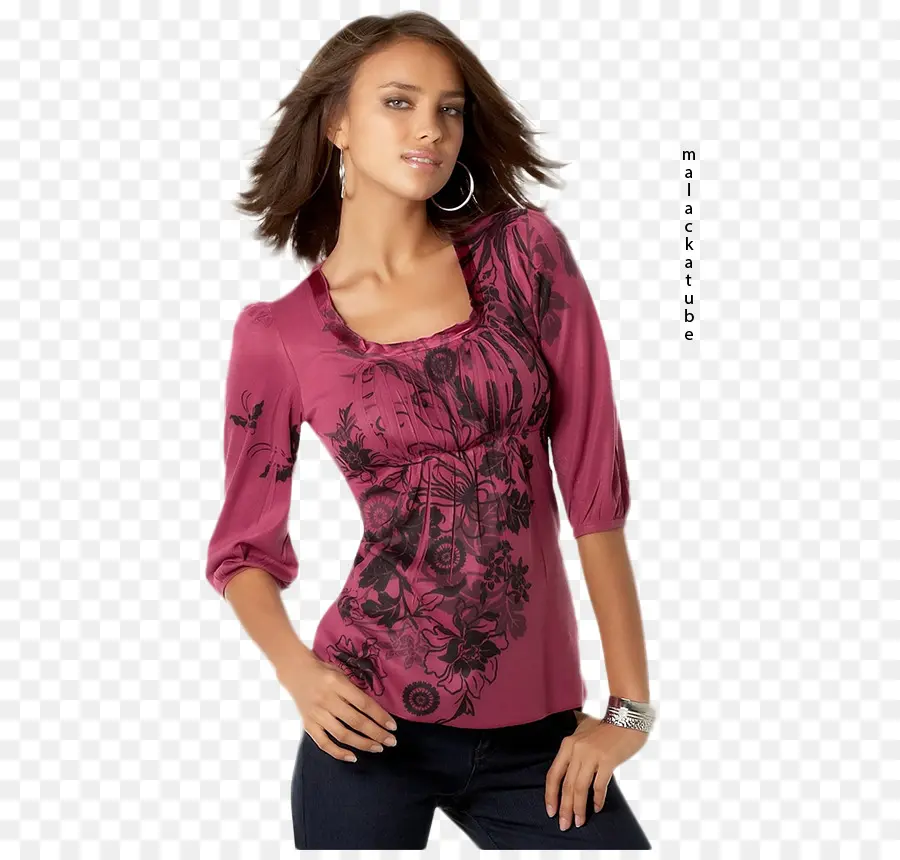 Mujer En Top Floral，Moda PNG