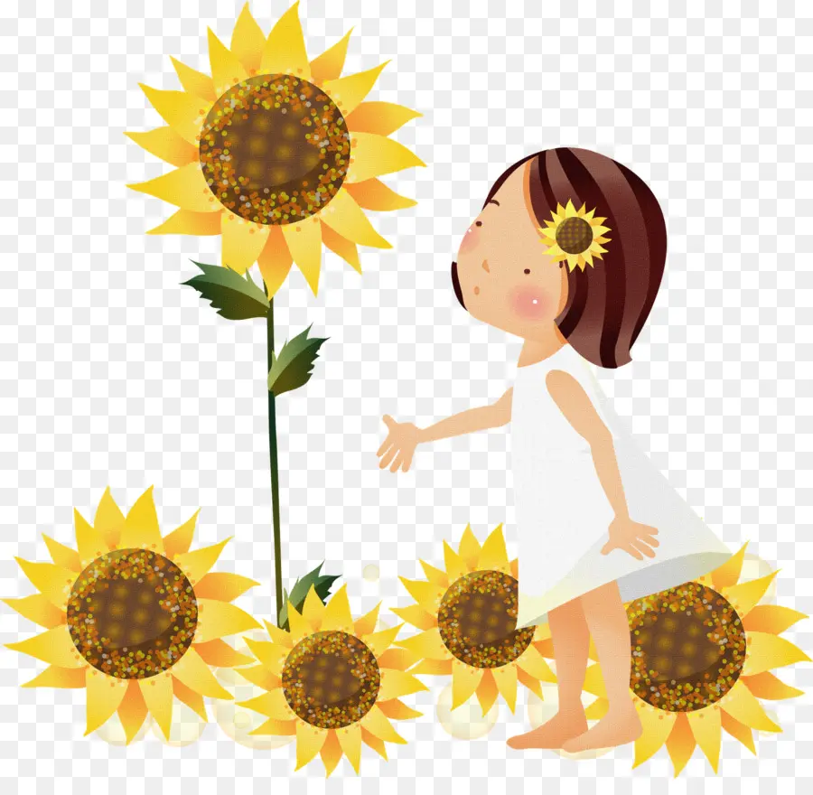 Niña Con Girasoles，Niño PNG