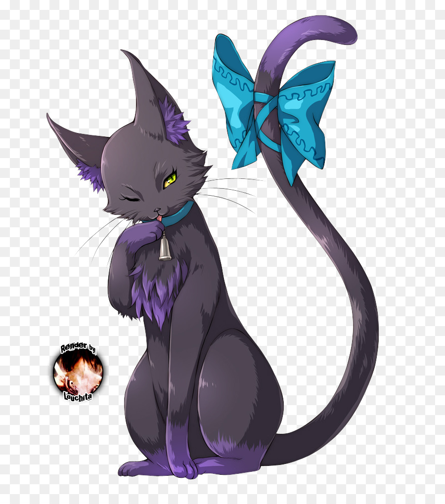 Gato Morado，Lazo Azul PNG