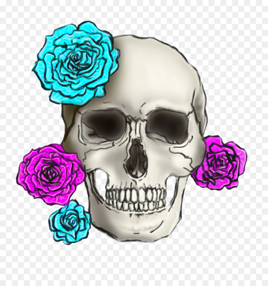 Calavera Con Flores Rojas，Flores PNG