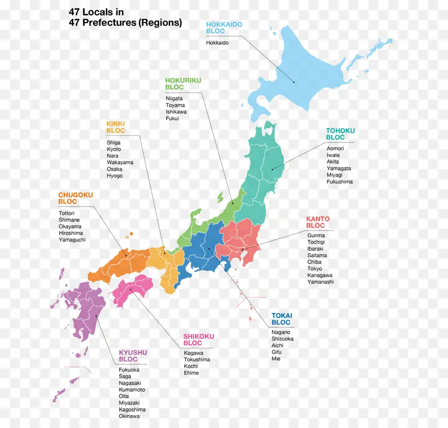 Mapa De Japon，Prefecturas PNG