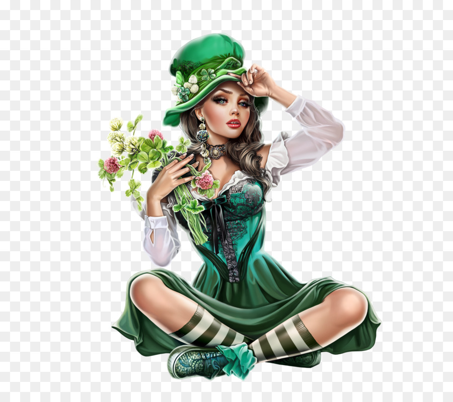 Mujer En Vestido Verde，Sombrero PNG