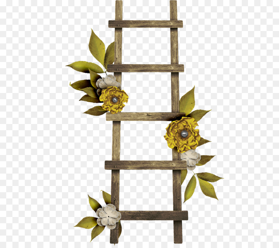 Escalera De Madera Con Flores，Escalera PNG