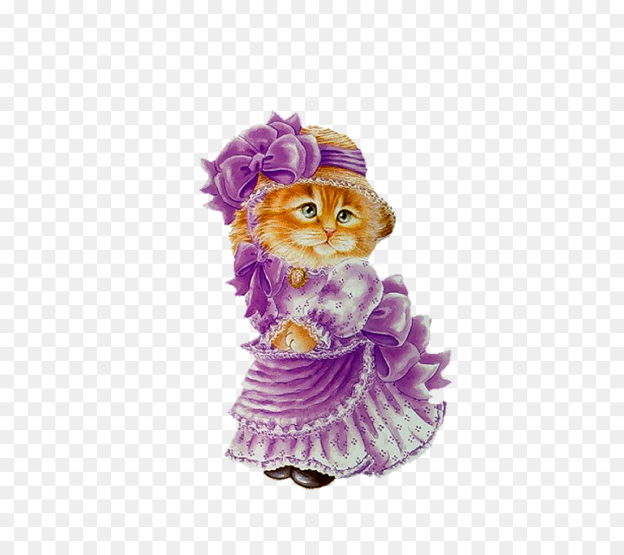 Gato Con Vestido Morado，Lindo PNG