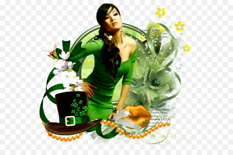 Mujer En Vestido Verde，Moda PNG