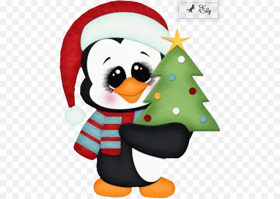 Pingüino Con árbol De Navidad，Gorro De Papá Noel PNG