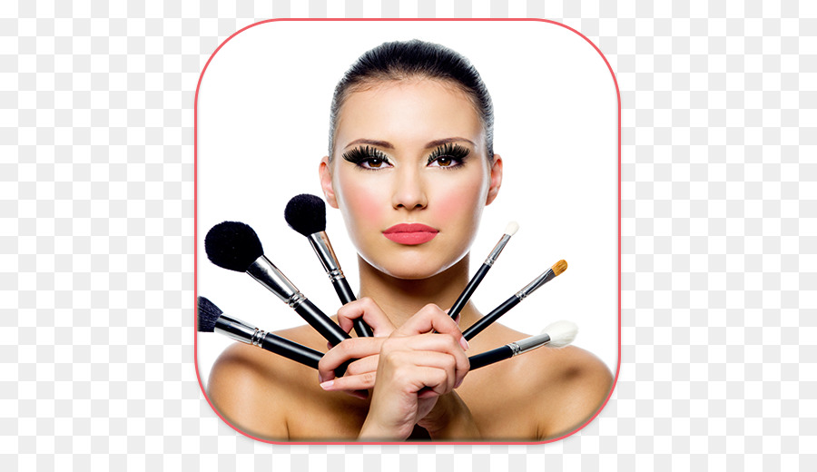 Mujer Con Pinceles De Maquillaje，Productos Cosméticos PNG