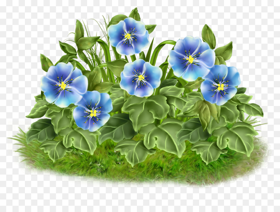 Flores Azules，Hojas Verdes PNG