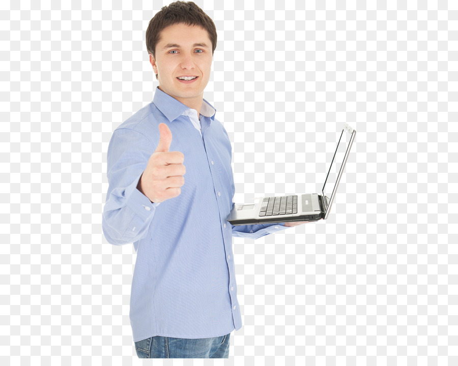 Hombre Con Computador Portatil，Pulgares Hacia Arriba PNG