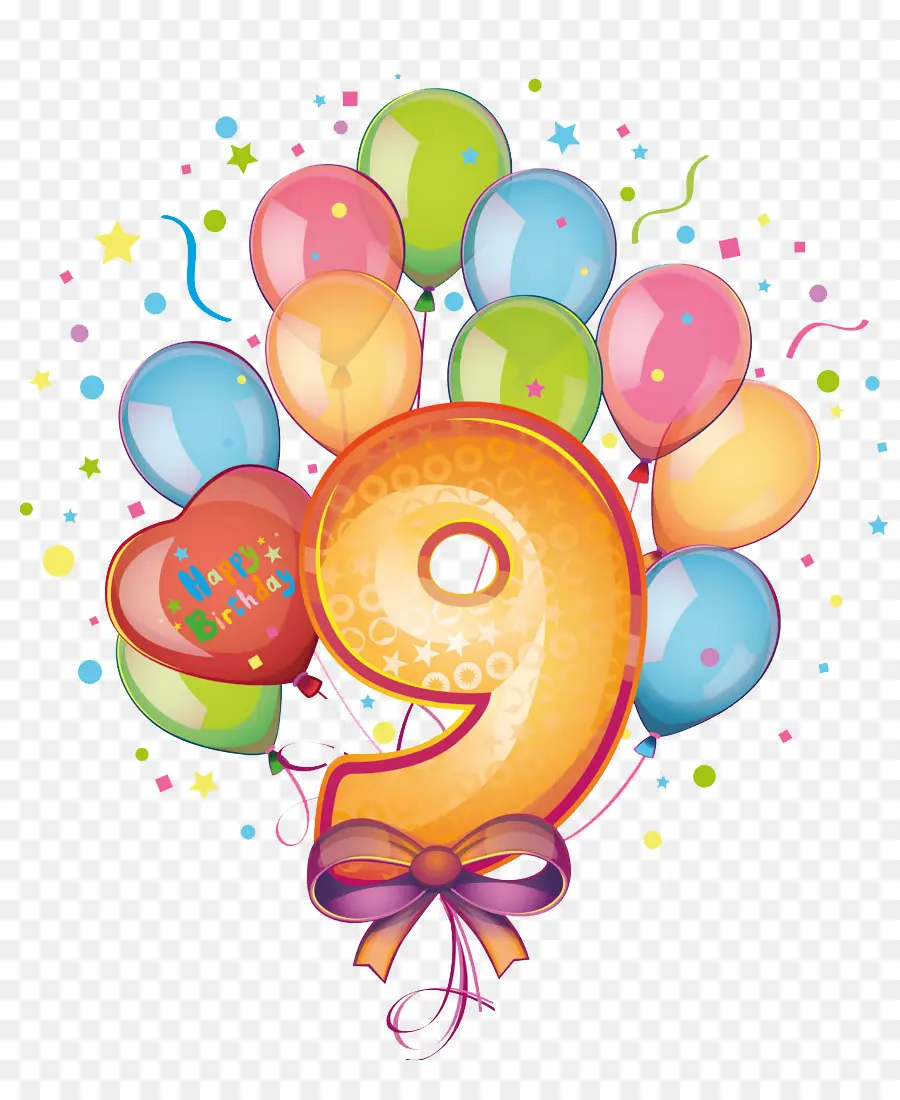 Número 9 Con Globos，Cumpleaños PNG