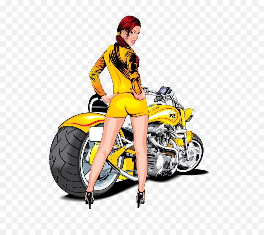 Motocicleta Amarilla，Mujer PNG