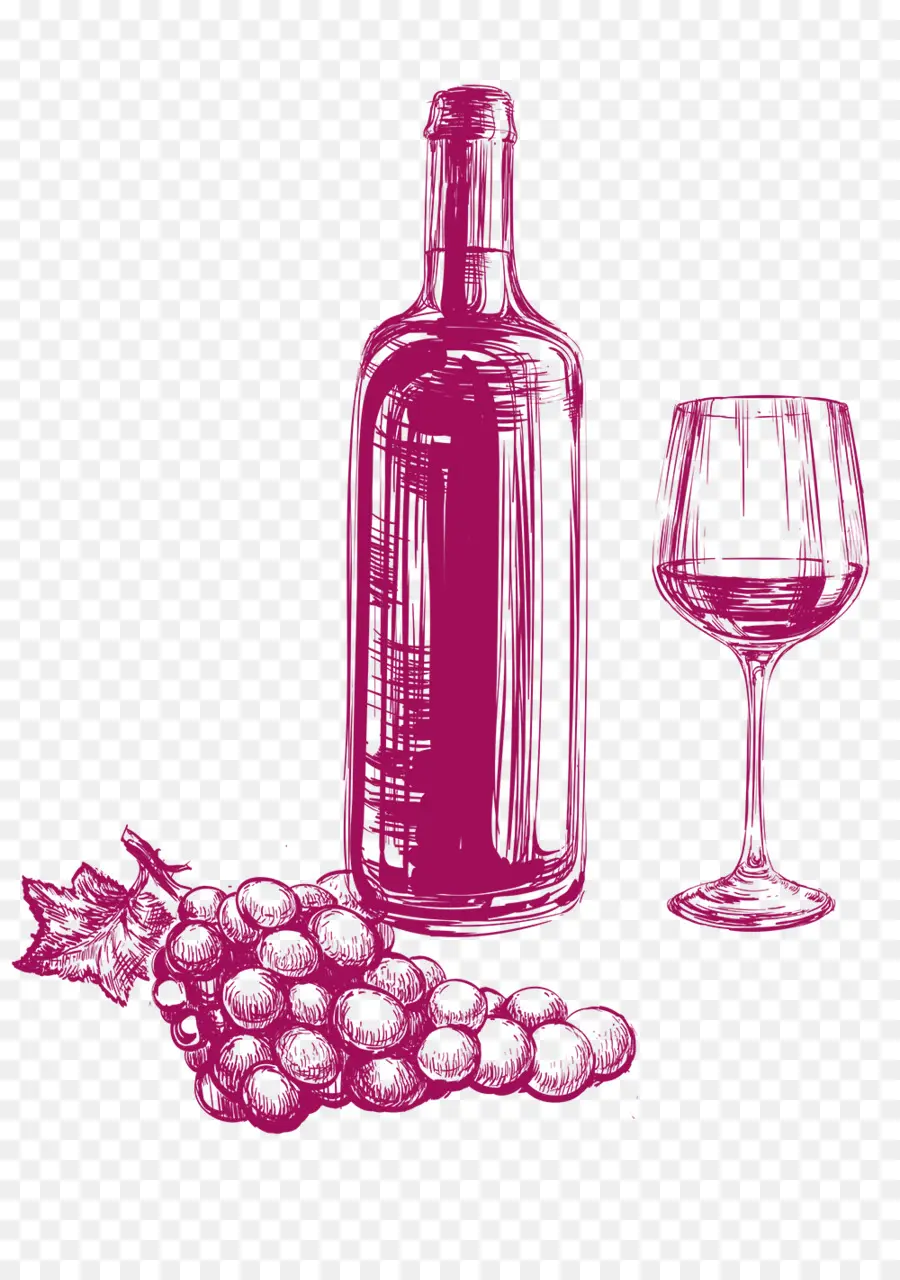 Botella De Vino Y Copa，Uvas PNG