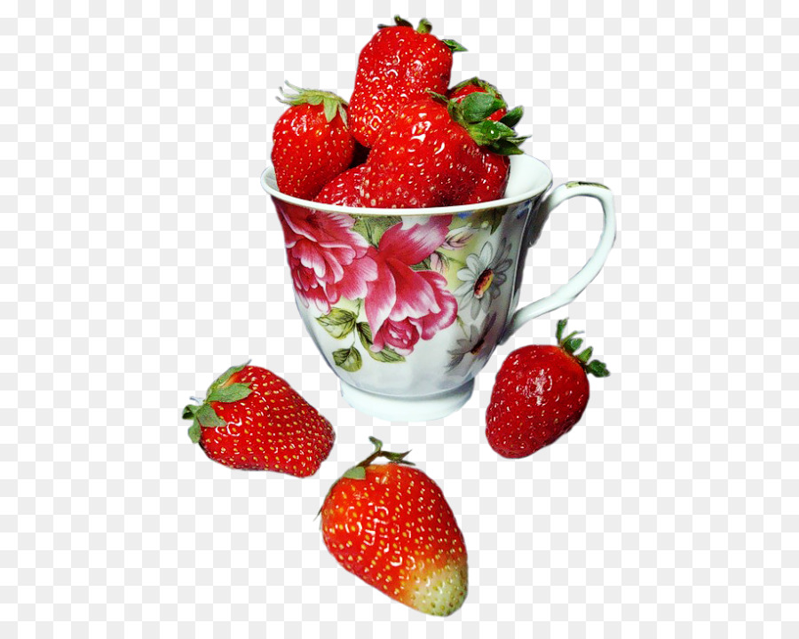 Fresas En Una Taza Floral，Fruta PNG