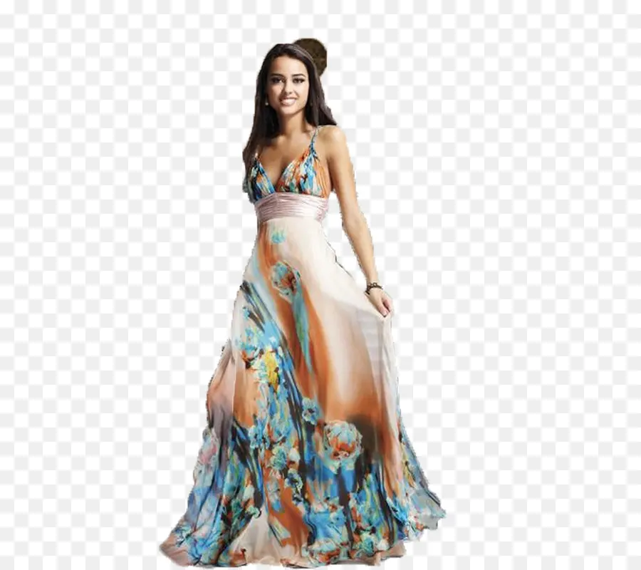 Mujer En Vestido De Flores，Vestido PNG