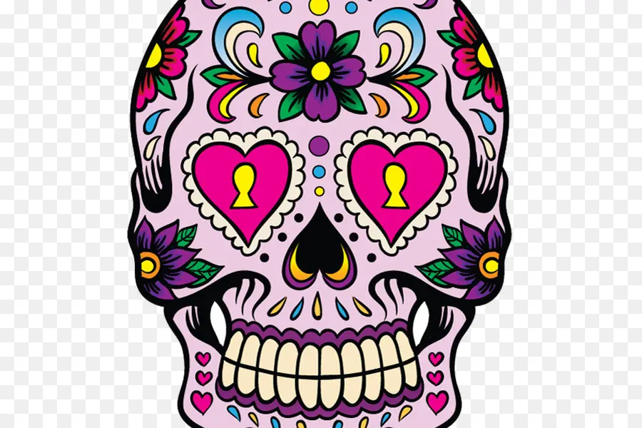 Calavera Decorada，Flores PNG