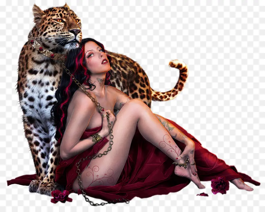 Mujer Y Leopardo，Cadena PNG