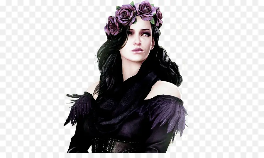 Mujer Con Corona De Flores，Pelo Negro PNG