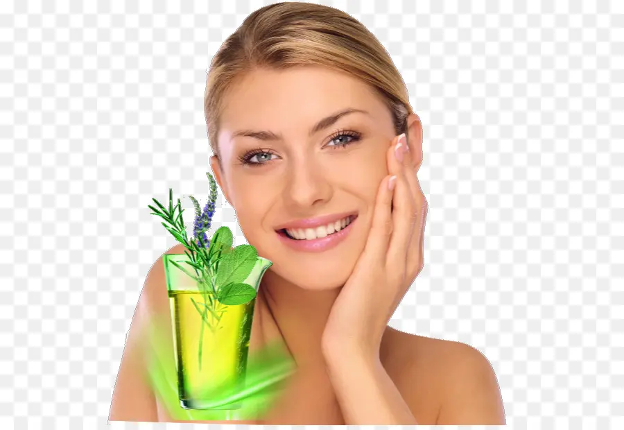 Mujer Con Bebida Verde，Sonriente PNG