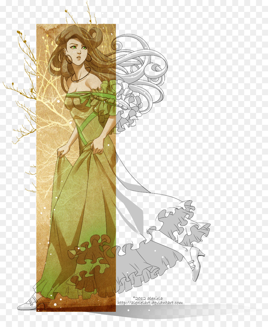 Mujer Elegante，Vestido Verde PNG