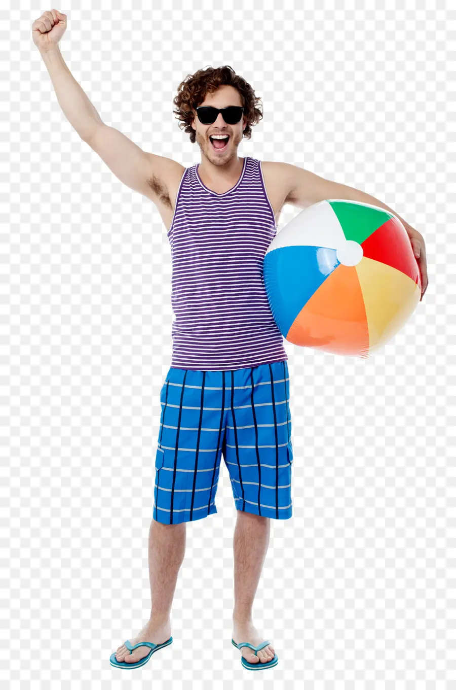 Hombre Con Pelota De Playa，Verano PNG