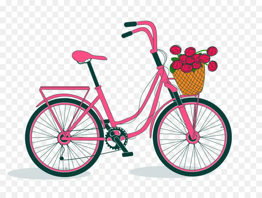 Bicicleta Rosa Con Flores，Cesta PNG