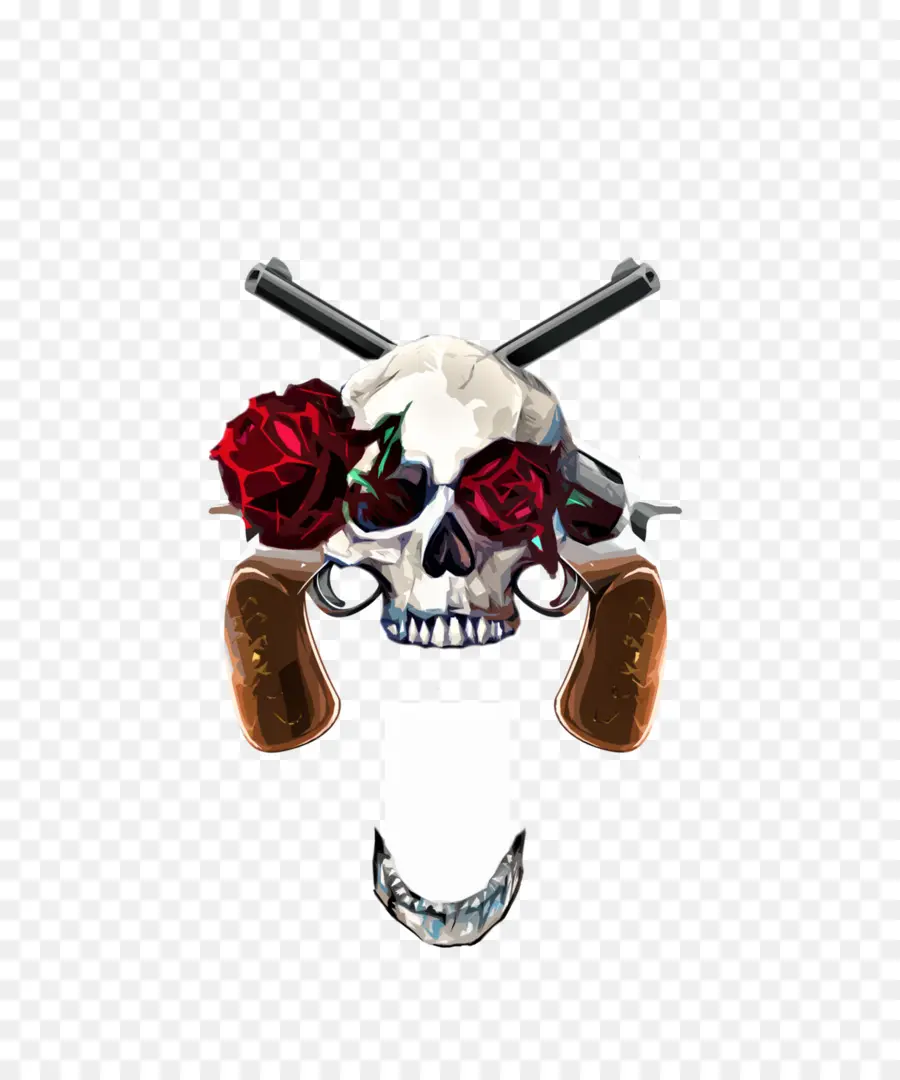 Calavera Con Rosas Y Pistolas，Cráneo PNG