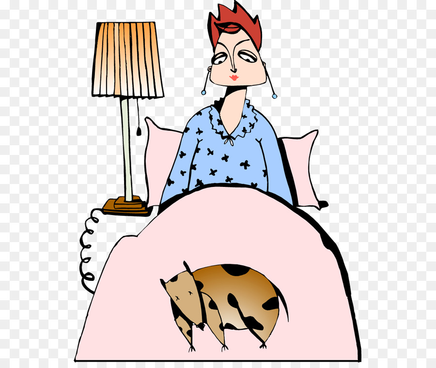 Mujer En La Cama Con Gato，Cama PNG