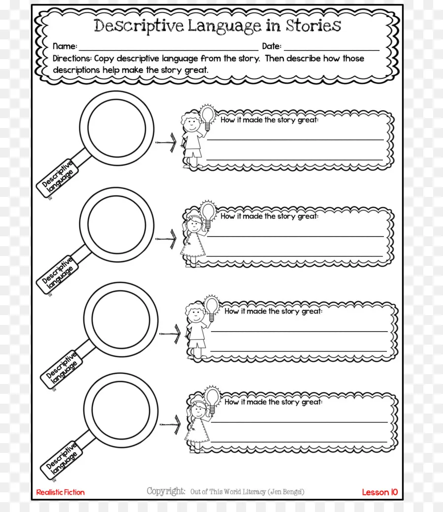 Hoja De Trabajo De Lenguaje Descriptivo，Educación PNG