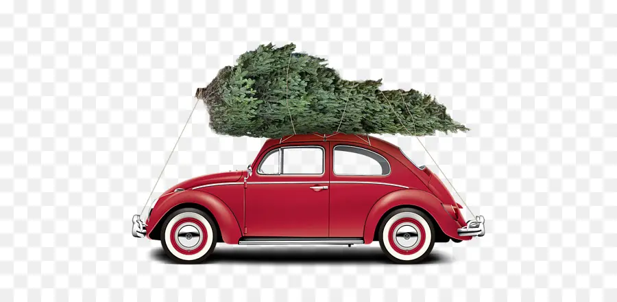 Coche Con árbol De Navidad，Coche Rojo PNG