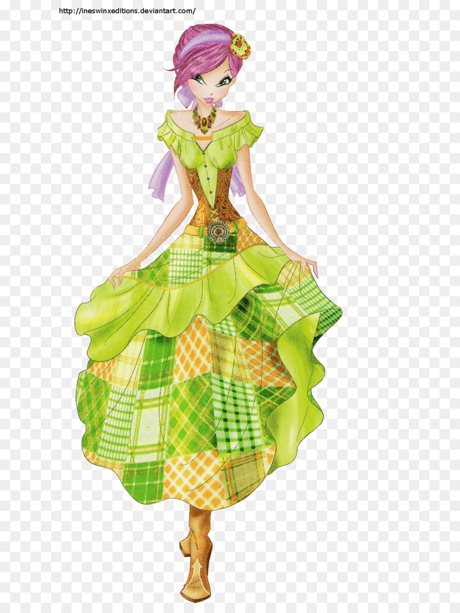 Chica De Dibujos Animados En Vestido Verde，Moda PNG