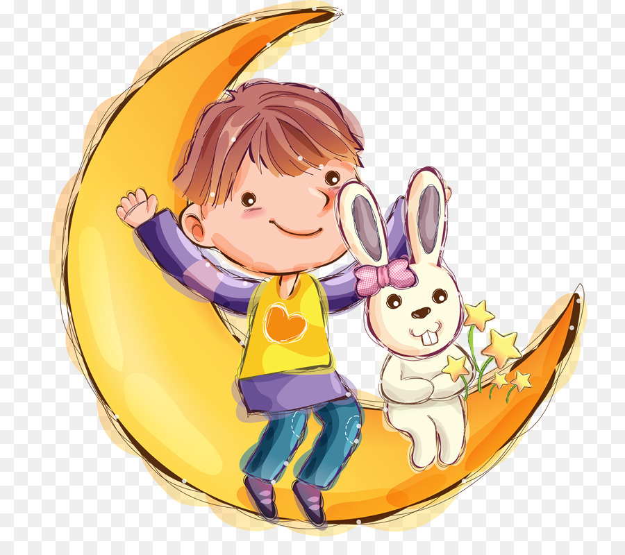 Niño Y Conejo，Luna PNG