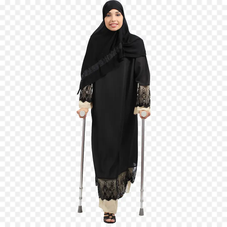 Mujer Con Muletas，Vestido Negro PNG