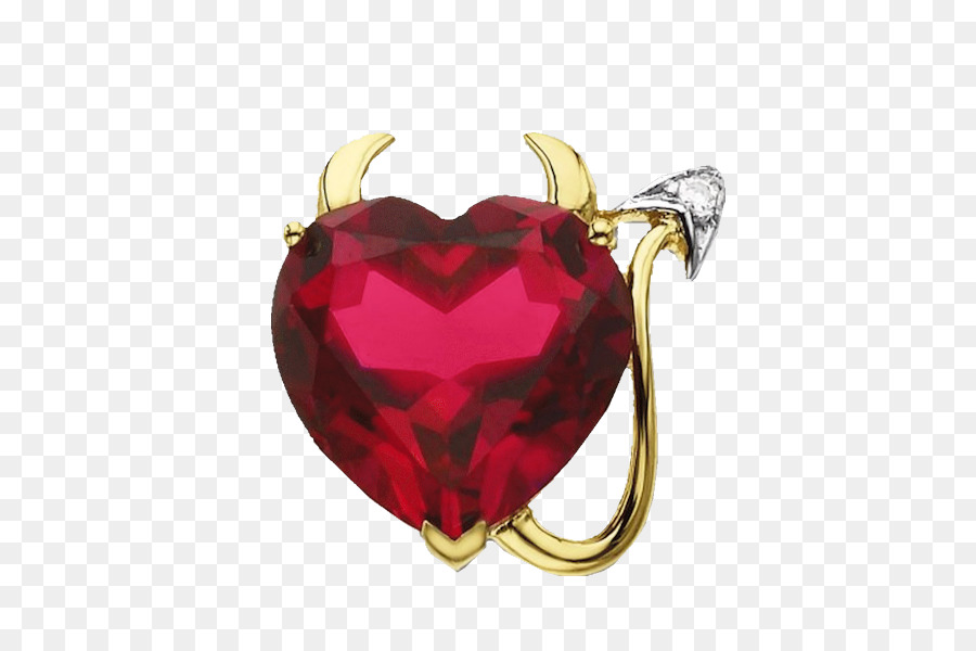 Corazón Con Cuernos De Diablo，Gema Roja PNG