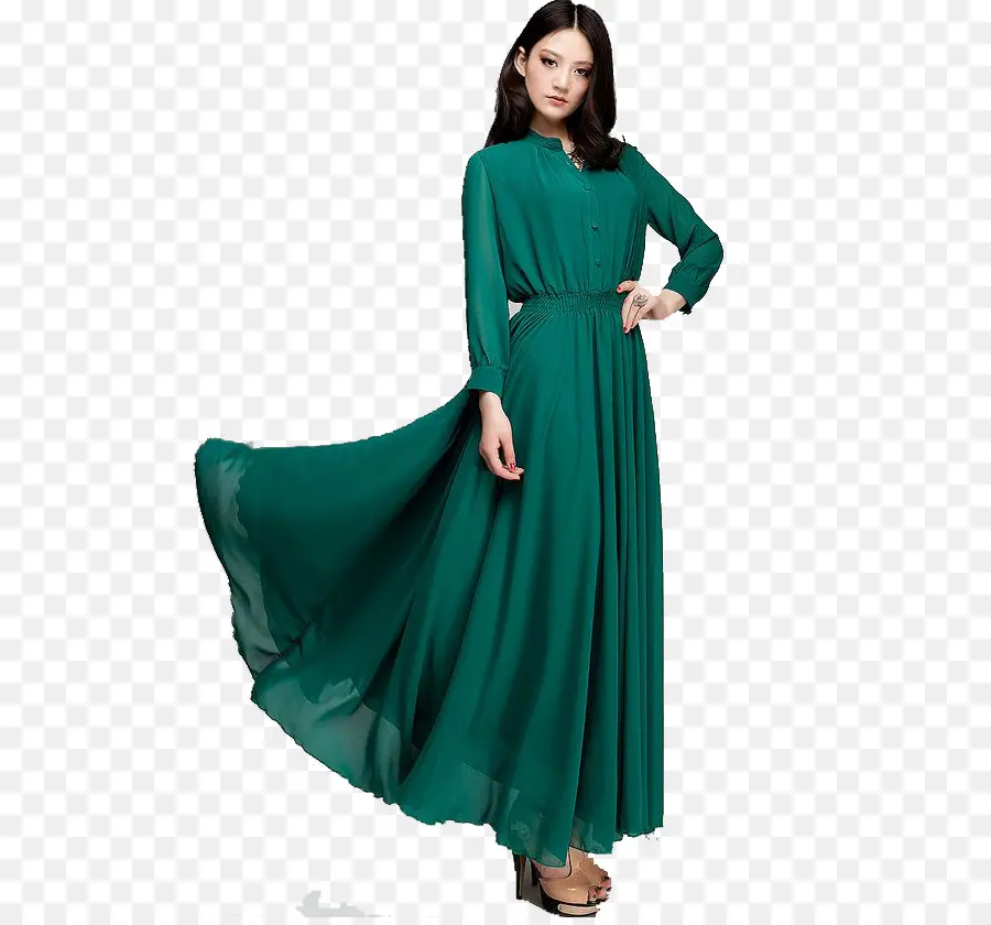 Vestido Verde，Moda PNG