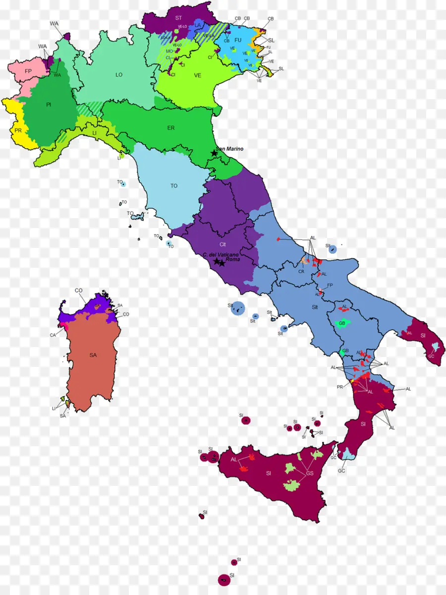 Mapa De Italia，Regiones PNG