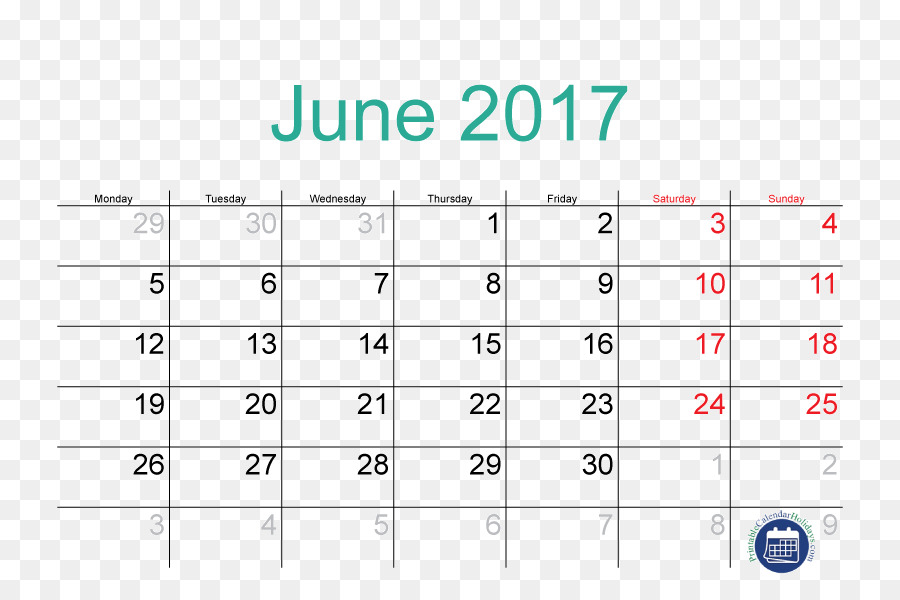 Calendario Junio 2017，Fechas PNG