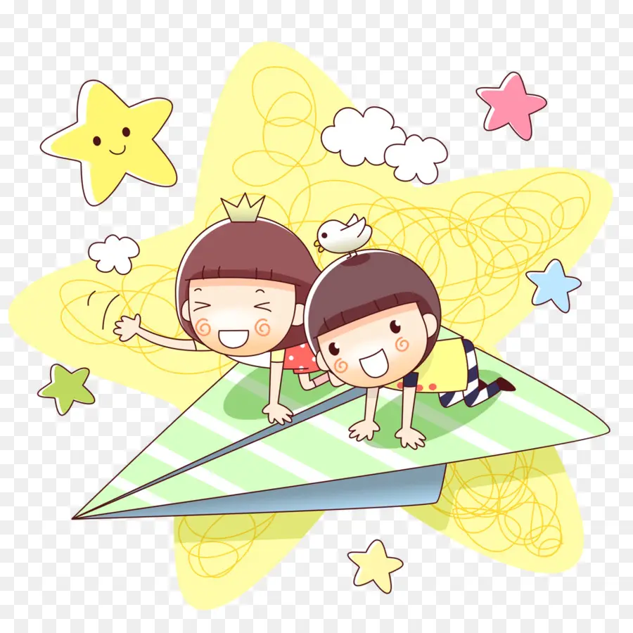 Niños En Avión De Papel，Estrellas PNG